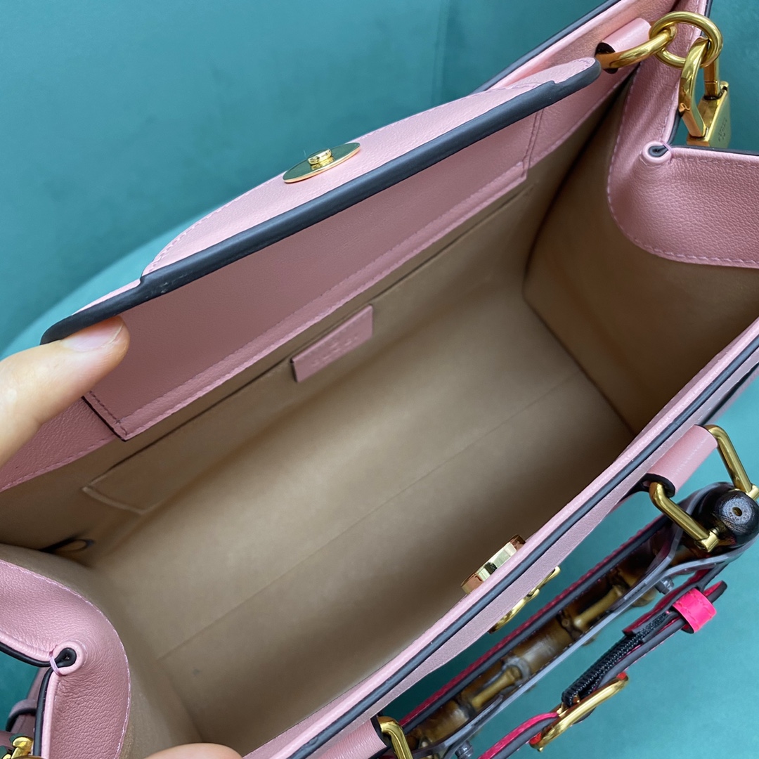 【P1430】Gucci包包批发 古奇新款660195粉色Diana竹节包斜挎手提包大号