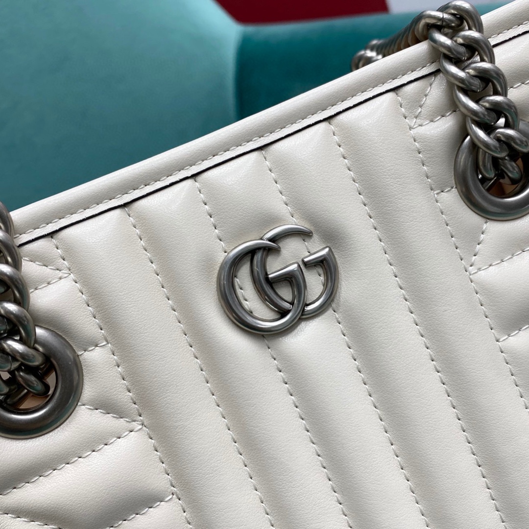 【P1320】Gucci女包批发 古奇新款681483白色Marmont绗缝托特包链条包