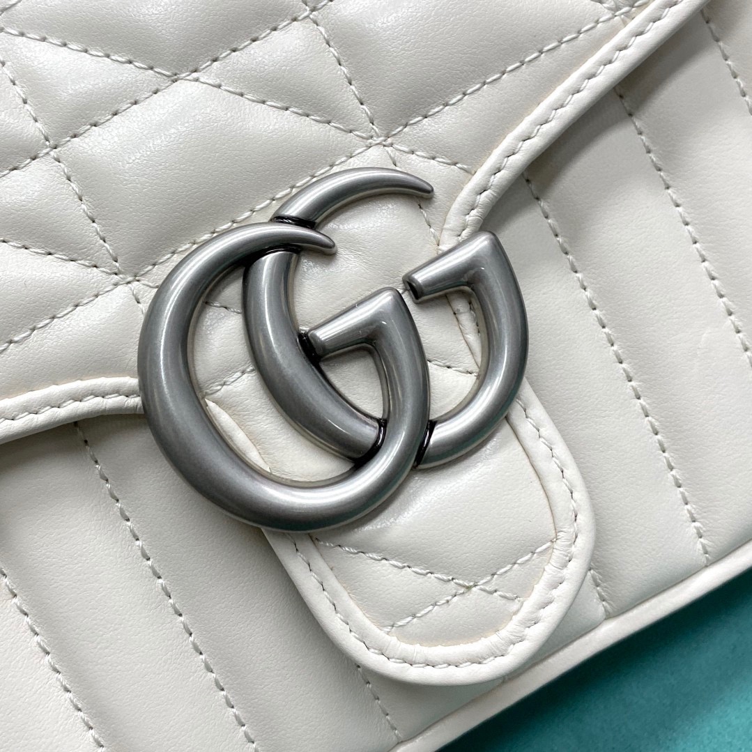 【P1170】一件代发 Gucci新款格纹和线条绗缝583571白色Marmont手提包