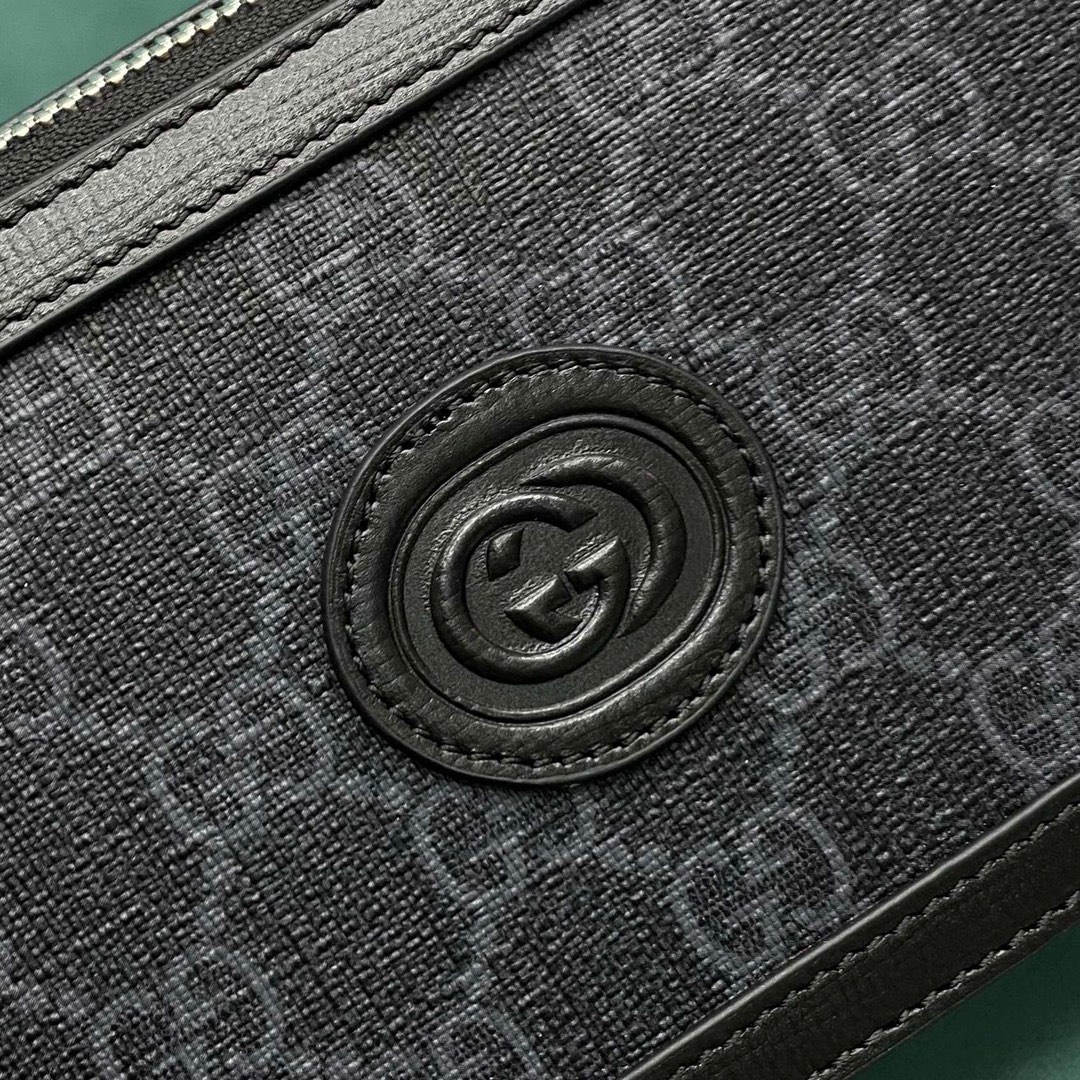 【P900】古驰2021新款包包 Gucci Retro黑色帆布拼皮斜挎包盒子包
