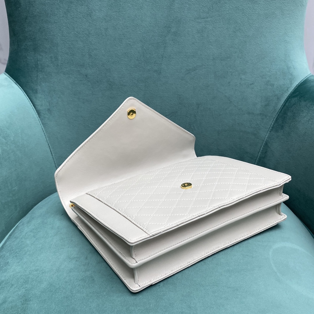 【P1500】圣罗兰包包价格 YSL新款白色GABY羊皮信封包绗缝菱格包斜挎包