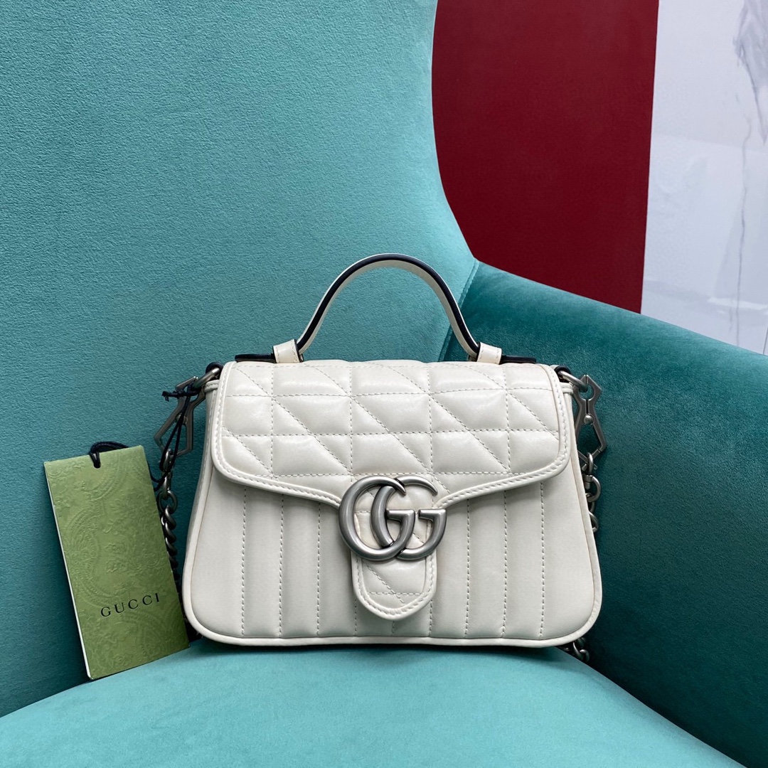 【P1170】一件代发 Gucci新款格纹和线条绗缝583571白色Marmont手提包