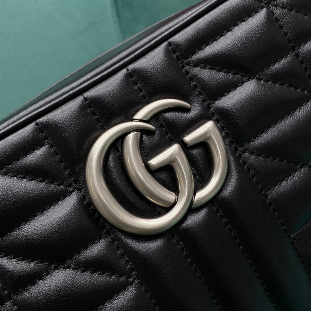 【P1050】Gucci Marmont系列 古驰447632黑色竖条和斜条绗缝相机包斜挎包