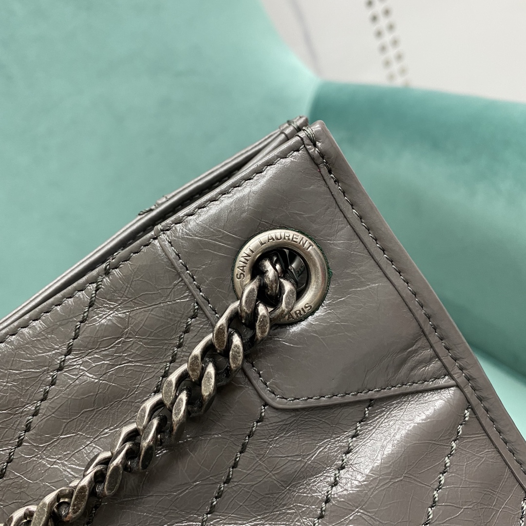 【P1470】圣罗兰女包货源 YSL秋冬新款磁扣设计Niki购物袋链条包 深灰