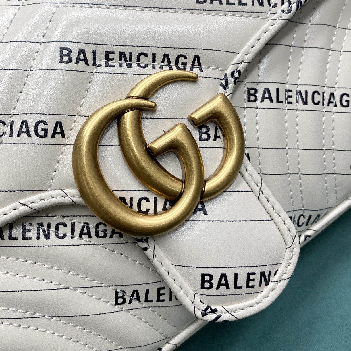 【P1350】Gucci联名款新款包包 古奇443497白色Marmont链条单肩包斜挎包