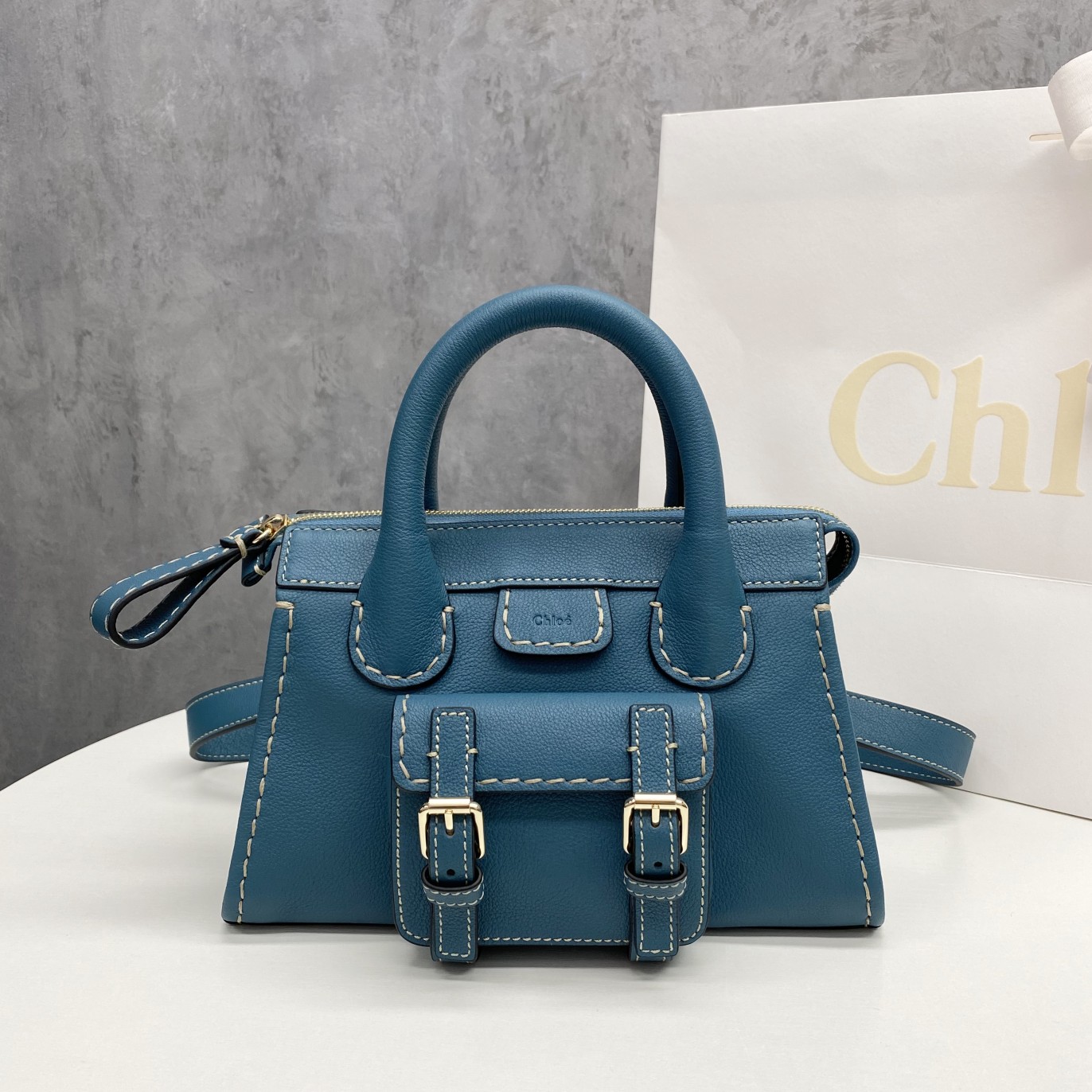 【P1500】一件代发 Chloe克洛依2021秋冬新品27455蓝色进口牛皮手提包